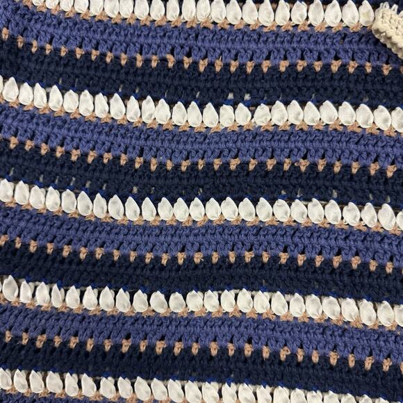 Vintage Segue Womens Sweater Tunic Long Striped Crochet Fisherman Ribbon Blue - Picture 5 of 10